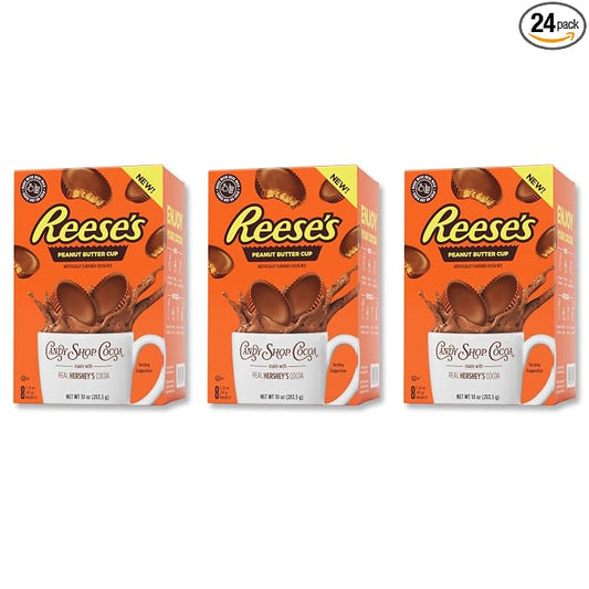 Candy Shop Cocoa REESE’S Iced Cocoa Mix, 1.25 oz, 24 Pack | REESE’S cocoa mix with rich chocolate and peanut butter flavor; just add water for smooth, creamy hot or iced drinks anytime