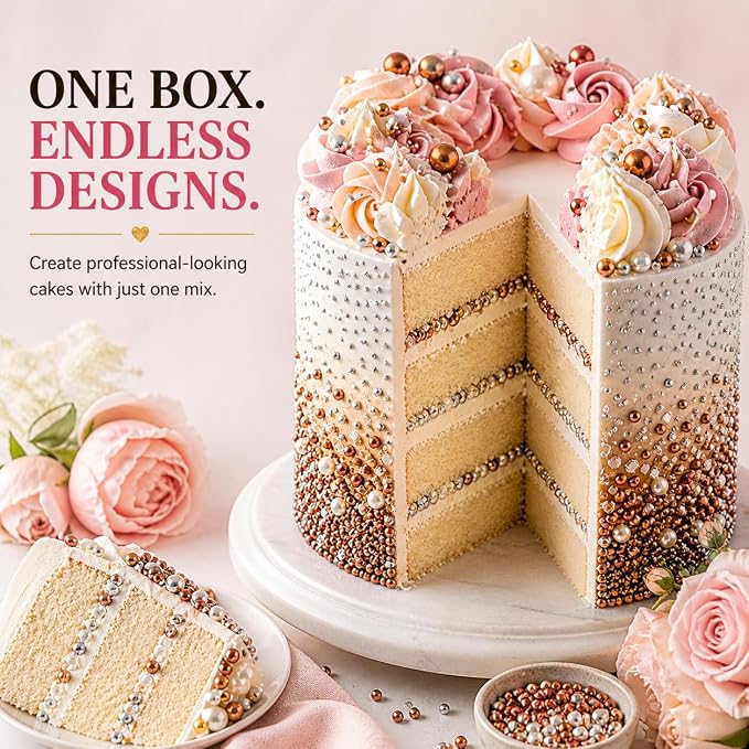 Confect Sprinkles for Cake & Cupcake Decoration | Pack of 5 Party Sparkle Sprinkles | Champagne Gold Pearl | Sliver & Bronze Jimmies Sliver Sparkling Sugar | Vegan, Gluten-Free, Nut-Free, Soy-Free, Dairy-Free, Palm Oil-Free - 5 Oz