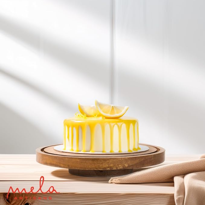 Mela Artisans 12" Mango Wood Lazy Susan Cake Stand 1.5" Tall – Rotating Display Stand Designed for Birthday Cake and Cookie Display, Dessert Tray & Rustic Wedding Decor