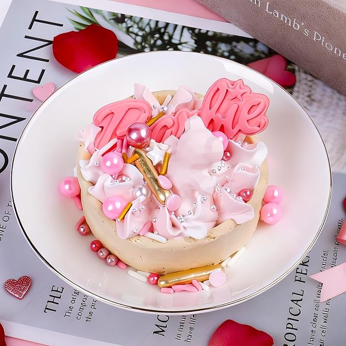 Valentines Sprinkles for Cake Decorating, 4.6 Oz White Pink Rose Gold Sprinkles Mix with Pearls Jimmies Star Confetti and Rod for Baking Cake Cupcake Cookies Ice Cream Topping