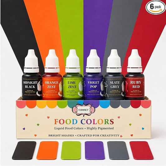 Confect Halloween Water Color Food Coloring Set – Highly Pigmented Oil Based Food Colors for Cakes, Buttercream, Drinks, Popsicles & Baking – 6 Pack × 10mL