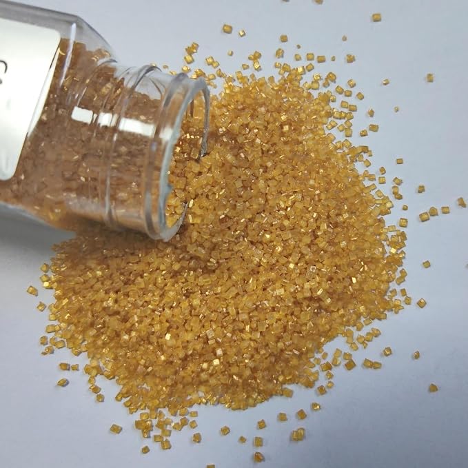 HeDeon&Rles Edible Gold Sanding Sugar Crystals for Baking 120g/4.23oz Sparkling Sugar Crystals Cake Cupcake Pancake Ice Cream Top Birthday Wedding Easter Halloween ChristmasCake Decoration