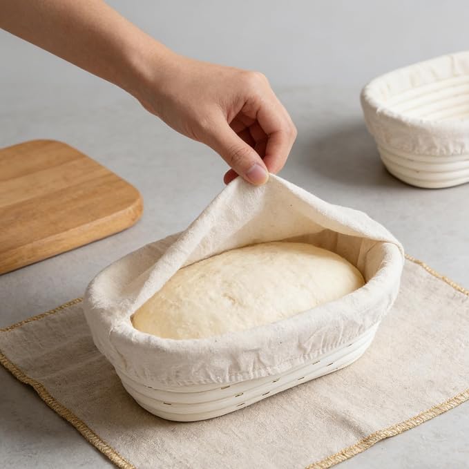 6 Set 6 Inch Oval Banneton Bread Proofing Baskets with Cloth Liners | Practical Dough Rising Bowls Baking Supplies, Perfect for Homemade Sourdough Bread Making for Home Bakers