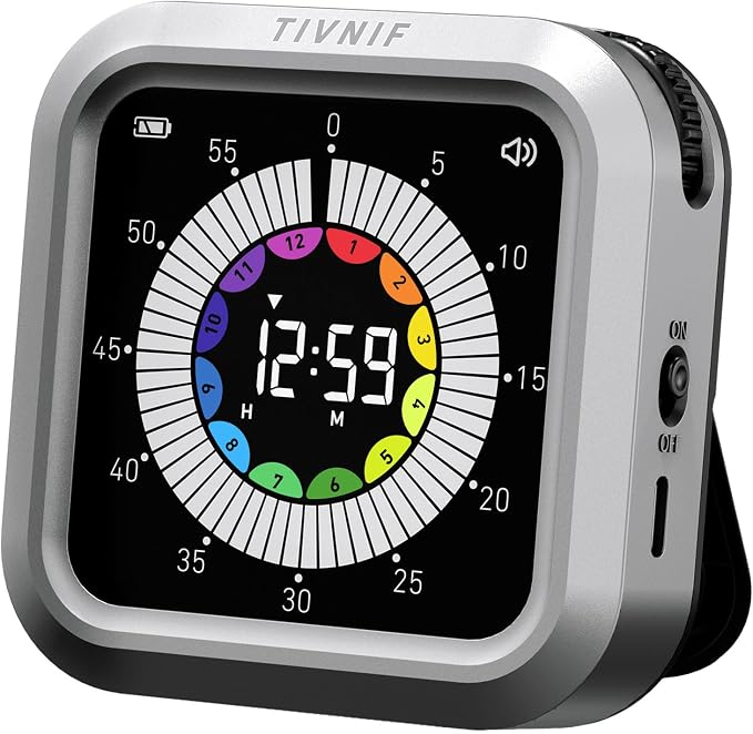 Visual Timer for Kids with Color Display Kitchen Timer 1500mAh Battery | Memory Function Scroll Wheel Control, Magnetic Back with Stand, Up to 12h59m Countdown, Kitchen, Study & Classroom