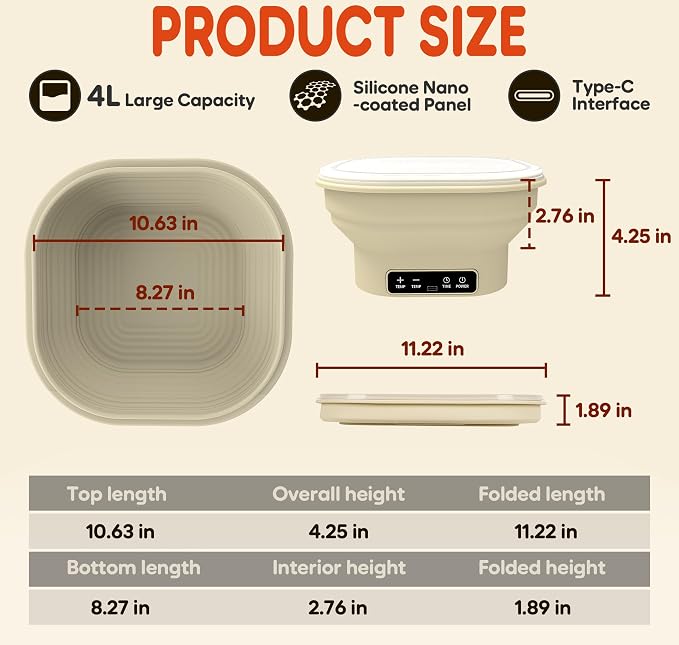Upgraded Electric Heated Silicone Dough Proofing Box with Reliable Timer & Precise Temp Control - Fast Fermentation Collapsible Proofer Bowl (4L, Square)