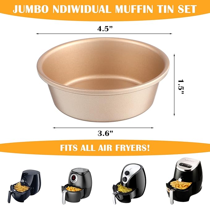 6 PCS Air Fryer Mini Pie Pan Tart Tins, Jumbo Muffin Cupcake Pan 4 Inch Air Fryer Hamburger Bun Mold, Non-Stick Air Fryer Egg Baking Pan Individual Mini Cake Pans for Baking