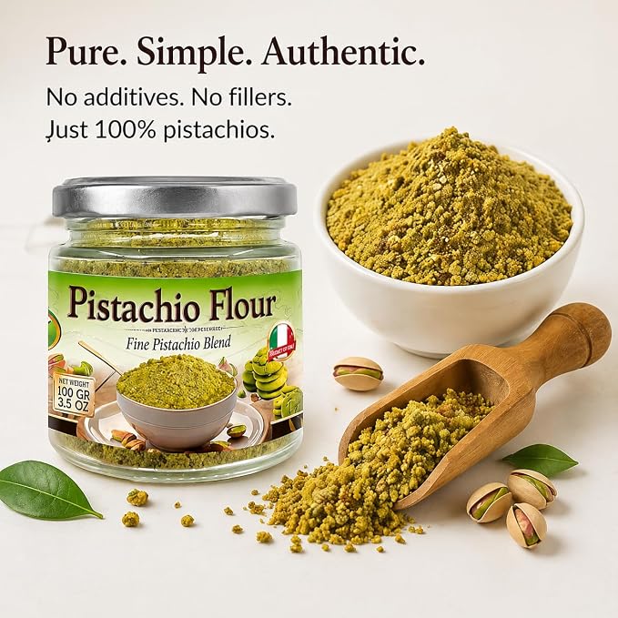 Sanniti Pistachio Flour, 3.5 oz – Fine Pistachio Blend for Baking & Cooking – 100% Pure Pistachios – Product of Italy [Pack of 2]