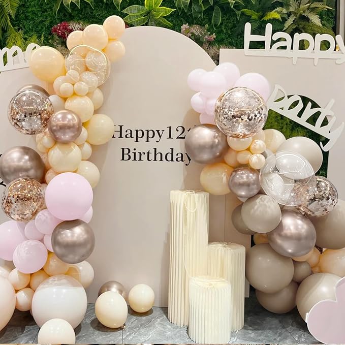 MEBAY Boho Pink Nude Neutral Balloon Arch Kit, 166Pcs Pastel Brown Maca Light Pink Nude Champagne Gold Balloons Garland for Baby Shower Gender Reveal Birthday Party Decoration