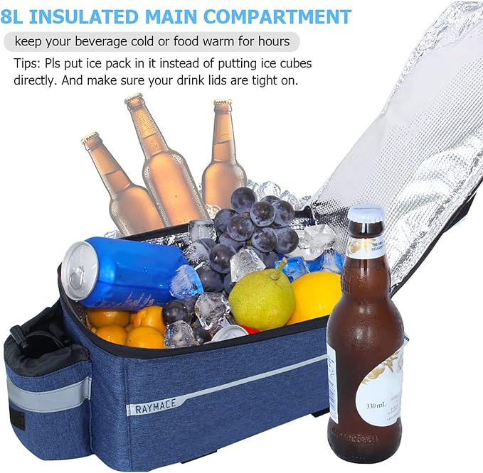 RAYMACE Bike Rear Rack Bag, Bike Trunk Cooler Bag, Bicycle Pannier for Warm or Cold Items (Navy)