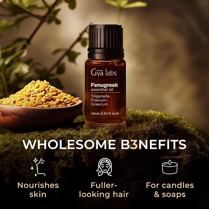 100% Pure Fenugreek Essential Oil - 0.34 Fl Oz - Fenugreek Oil for Hair, Skin, Diffuser, Aromatherapy & DIY Candle Making Scent