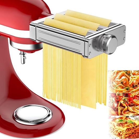 Pasta Attachment for KitchenAid Stand Mixer,3 in 1 Pasta Maker,All Stainless Steel,Included Pasta Roller, Spaghetti and Fettuccine Cutter Accessories, with 8 Thickness Settings by Fedowal | without Switching Attachments,Saving Time, Easy to Cut The Dou...