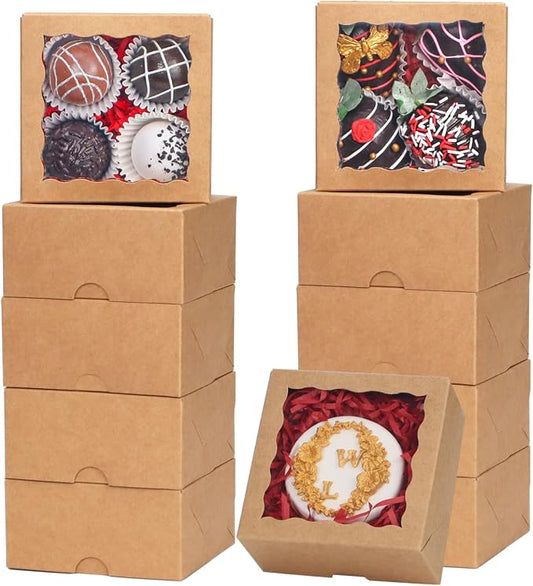 100PCS 3¼" x 3 ¼" x 1 ½"Small gift boxes Cookies Boxes Chocolate Truffle Boxes for 4,Treat Boxes Donut Macaron Box Mini Bakery Boxes with Window Brownie Box