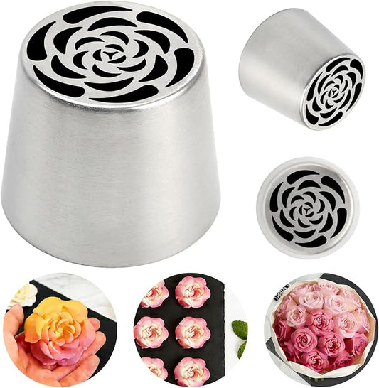 1 Extra Large Stainless Steel Rose Petal Piping Tip, Cotton Candy Bean Paste Flower Bouquet Cream Nozzle, for Cakes Cupcakes Desserts Puffs Tool for Cake Decoration Pastry Baking (XXL,Style 34)