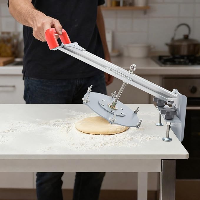 Manual Pizza Dough Press Machine 8.66in Stainless Steel Pizza Press, Pastry Sheeter with Adjustable Thickness 0.12-0.98in for Home and Commercial Pizza, Pie, Soft Roll Making