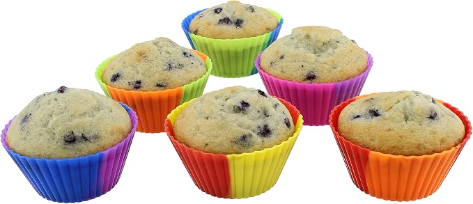 7Penn Silicone Cupcake Baking Cups Reusable Muffin Liners Molds for Standard Size Tin - Tie Dye Rainbow Colors Set of 12