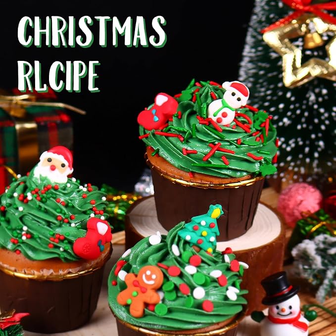 Christmas Icing Decorations 27 Counts Edible Royal Icing Cake Decoration Gingerbread Man Christmas Tree Snowman Santa Claus Xmas Stocking for Holiday Party Cake Topper