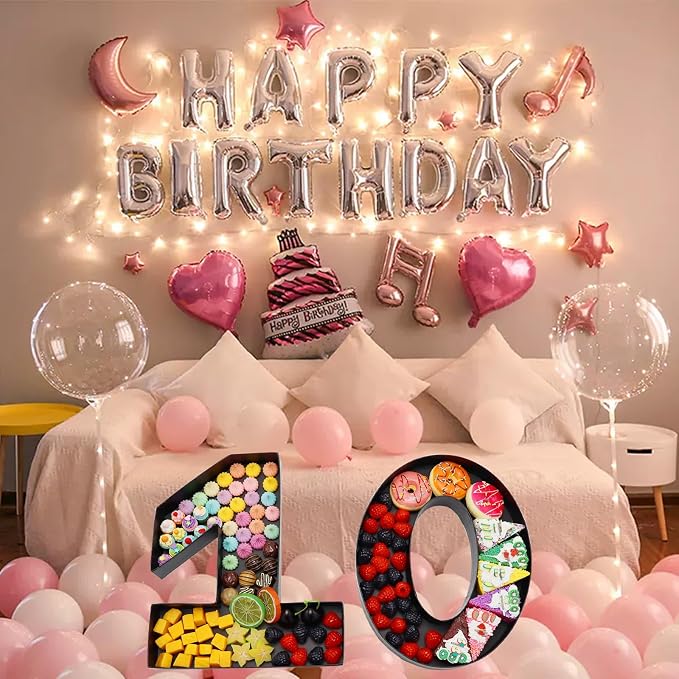 12inch Cardboard Number Fillable Food Tray Box for Charcuterie, Cupcake Arrangement, Birthday Anniversary (Black, 10)