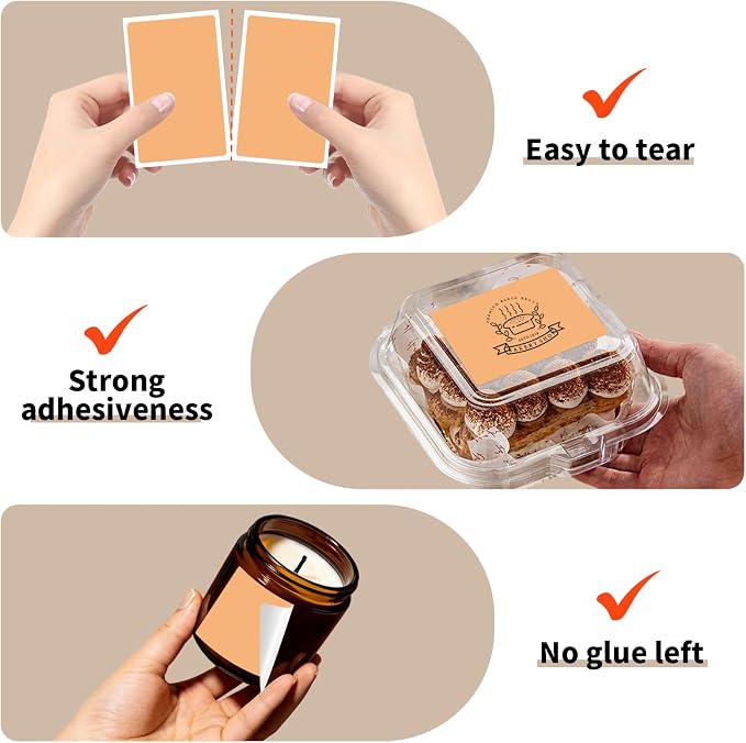 500 Labels/Roll 2" x 3" Apricot Thermal Labels, Self-Adhesive Rectangle Kraft Sticker for Candle, Soap, Mason Jar, Ingredients, Address, Small Business