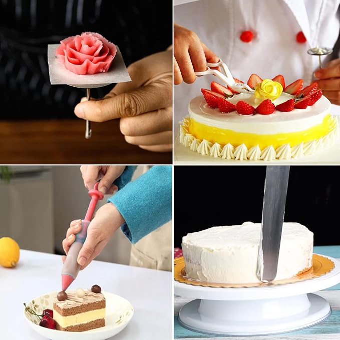Cake Decorating Supplies180 Set,Steel Piping Frosting Tips For Beginners With Cake Turntable Icing SpatulaCake Spatula,baking tools and accessories for cakes Cake Spinner for decorating