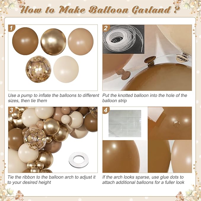 Brown Balloon Garland Arch Kit, 126Pcs Neutral Brown Gold and Sand White Balloons for Birthday Bear themed Baby Shower Bridal Shower Party Decorations