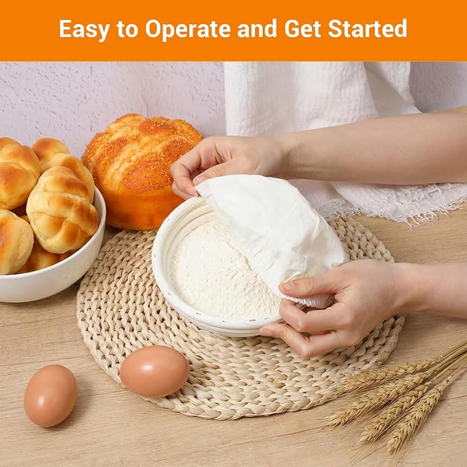 4-Pack Sourdough Bread Proofing Basket & Banneton Bread Proofing Basket Set with Liners, 6" Round Rattan Dough Bowls (6.3"x2.4") for Artisan Baking