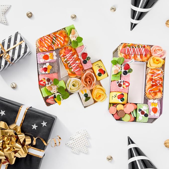 40 Set Cardboard Number for Charcuterie 10.2'' Fillable Tray Charcuterie Paper Box for 40th Birthday Anniversary Party Decorations Chocolate Candy Cupcake Container