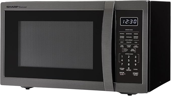 SHARP Countertop Microwave Oven with Removable 12.4" Carousel Turntable, 1.4 Cubic Feet, 1100 Watt, Black Stainless Steel