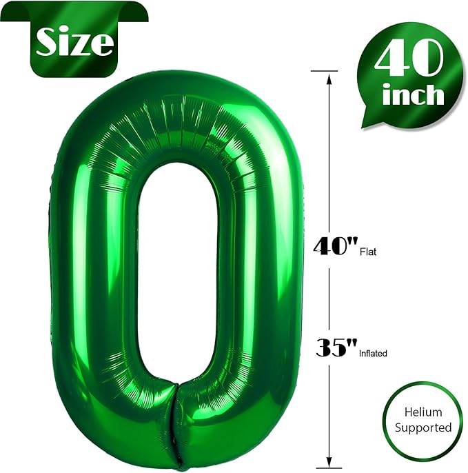 Dark Green Number 0 Balloon 40 Inch, 0 Balloon Number for 10th 20th 30th 40th 50th 60th Birthday Decorations, Dark Green Party Supplies