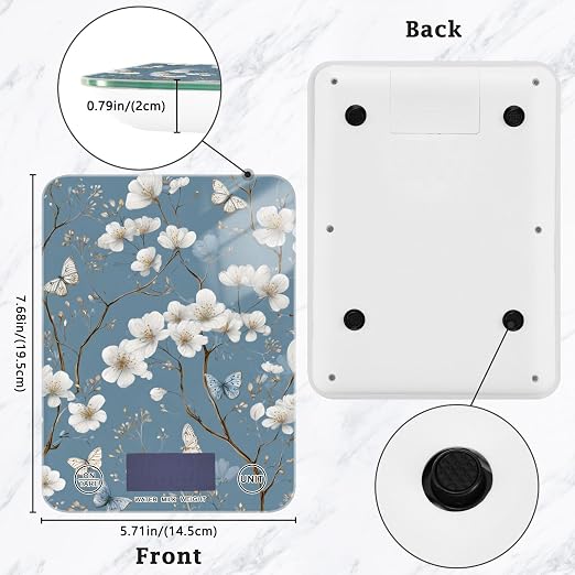 Food Scale Kitchen Scale Food Weight Scales Digital Weight Grams and Ounces Small Electronic Food Scale for Baking Cooking Blue Flowers Butterfly