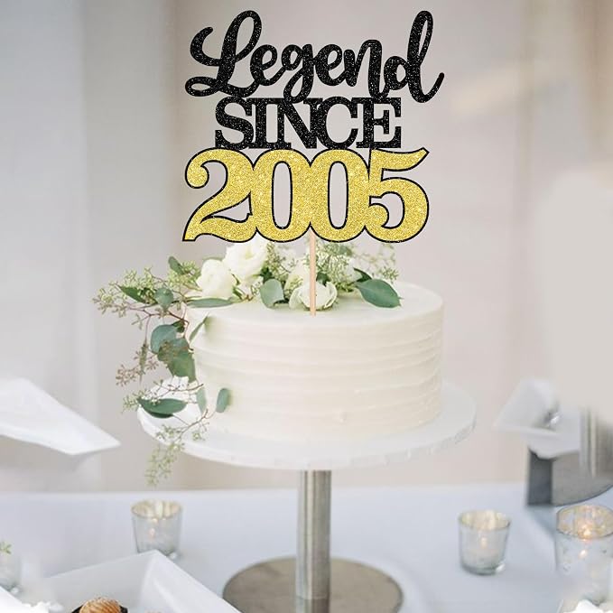 1 PCS Legend Since 2005 Cake Topper Black Gold Glitter Twenty One Happy 21st Birthday Cake Pick Hello 21 Cheers to 21 Years Cake Decoration for 21st Birthday Anniversary Party Decorations Supplies