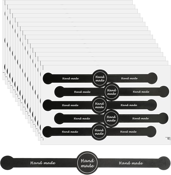 200Pcs Handmade Bakery Stickers, Extra Long Black Striped Food Package Seal Labels, Decorative Sealing Stickers for Baked Goods, Candy, Artisan Crafts (18cm)