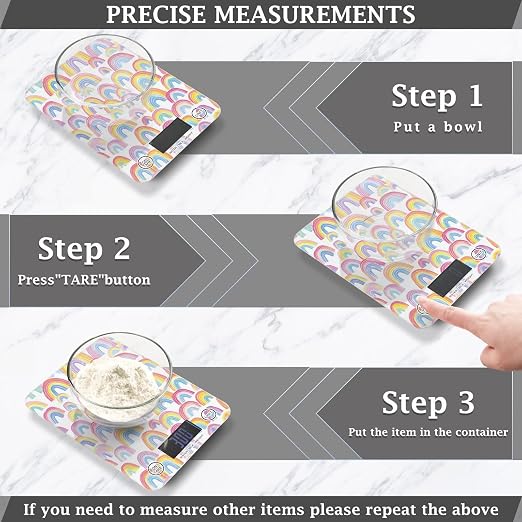 Food Scale Kitchen Scale for Baking Cooking Digital Food Weighing Measuring Scale Small Waterproof Electric Food Scale Gradient Cute Rainbows