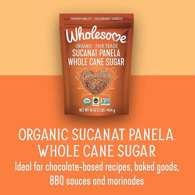 Wholesome Sweeteners 32-Ounce Organic Sucanat Panela Whole Cane Sugar, Fair Trade, Non-GMO Project Verified, Gluten Free & Vegan for Baking, Sprinkling and More, 1 Pack