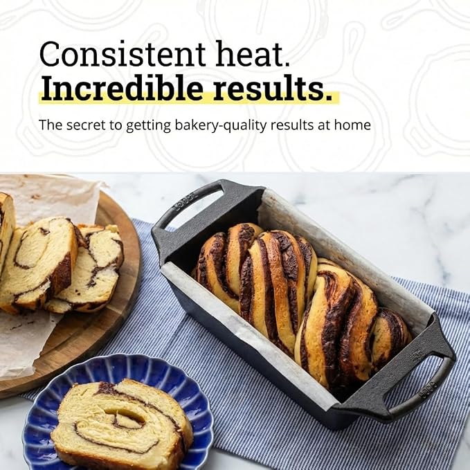 Lodge Seasoned Cast Iron Loaf Pan 8.5 Inches - Pre-Seasoned Rectangular Cast Iron Bakeware- Even Browning Bread Pan with Easy-Release Finish - PFAS-Free Non-Toxic Cookware