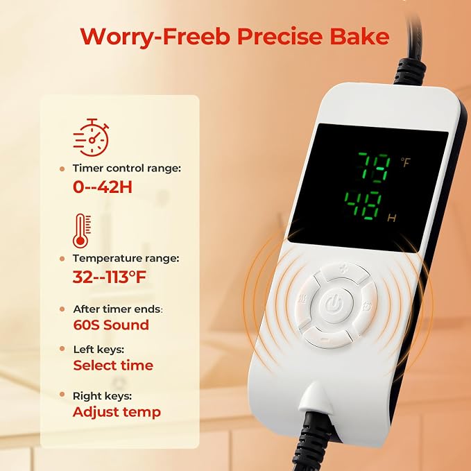 FOHERE Foldable Bread Proofing Box Temperature Control 32-133°F, 48H, Large Capacity Dough Proofer for Sourdough, Pizza, Yogurt, and Fermentation