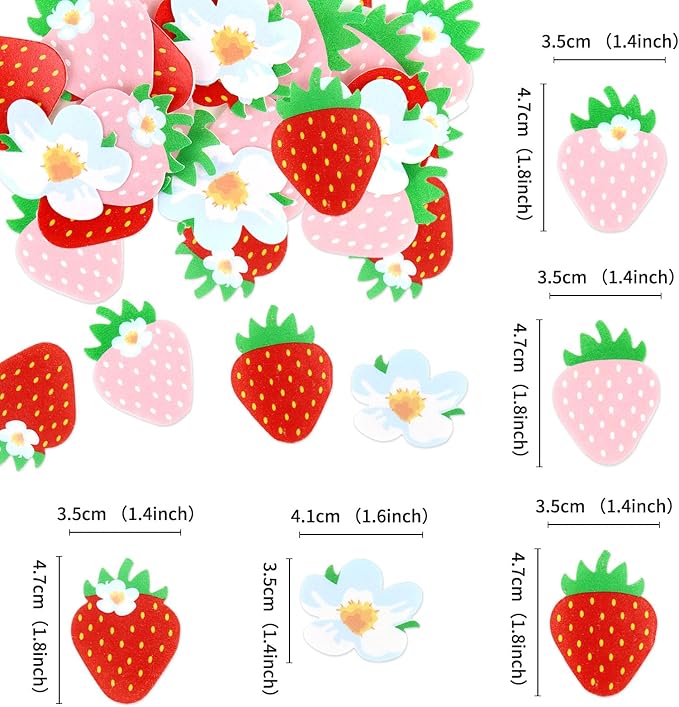 40Pcs Edible Pink Strawberry Cupcake Toppers Red Starwberry Flowers Cupcake Picks Strawberries Drink Toppers for Baby Shower Boys Girls Birthday Cake Decors Sweet Fruit Party Decorations