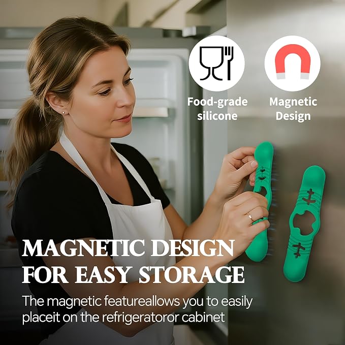 Silicone Magnetic Measuring Spoons, 2 Pack Coffee Measuring Spoons(4-size) - Equipped with strong N50 magnets – securely attach to any metal surface, Suitable for dry and liquid ingredients(Green)