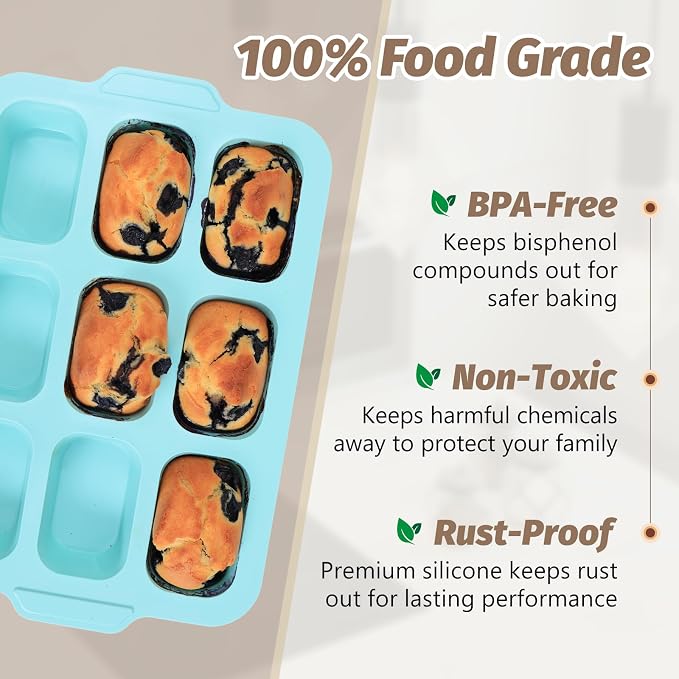 Nonstick Silicone Mini Loaf Pans: 9-Cavity Small Banana Bread Loaf Pans for Baking Cornbread with Metal Frame - Mini Meatloaf Tin for Oven - Brownie Tray for Baker Baking Lover (Beige & Mint Green)