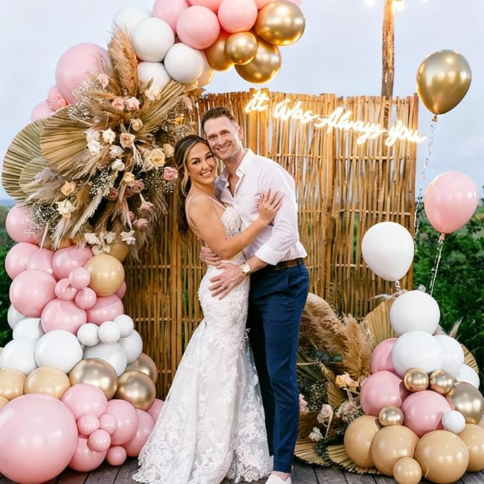Dusty Pink White Nude Balloon Garland Arch Kit, 144pcs Pink and Gold Balloons for Boho Engagement Wedding Bridal Shower Birthday Party Decorations