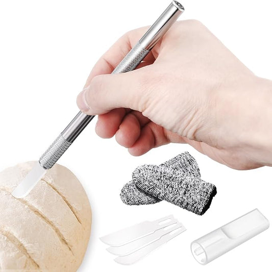 Bread Lame Sourdough Ceramic Lame Scoring Tool, 4 Ceramic Blades with Protective Cover and Finger Sleeves for Sourdough Baking