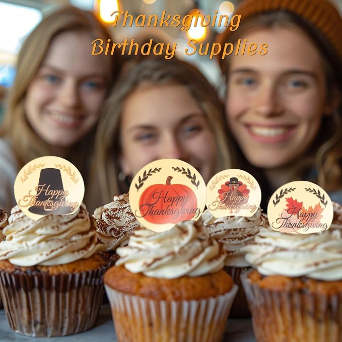 20 Pcs Happy Thanksgiving Cupcake Topper Acrylic Engraved Thanksgiving Cake Topper Pumpkin Themed Birthday Party Supplies Reusable Acrylic Decorations for Cakes Gift Boxes DIY Crafts