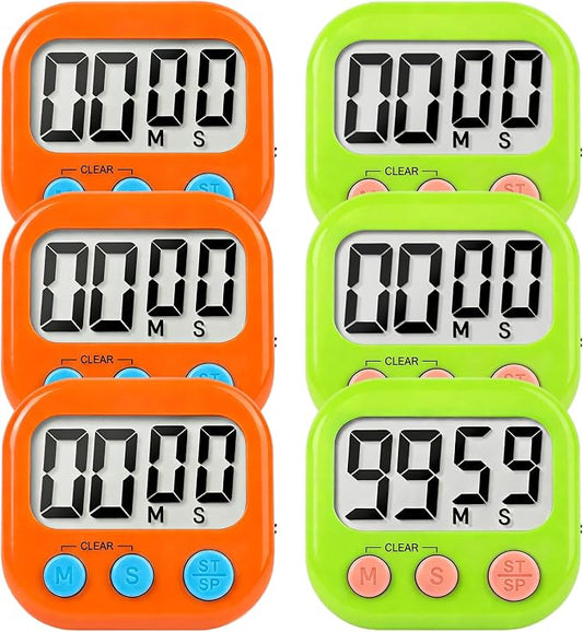 6 Pack Digital Kitchen Timer Small Classroom Timers for Kids Teachers (Orange&Green)