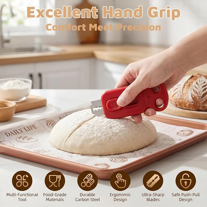 Magnetic Bread Lame, Sourdough Scoring Tool with 5 Blades | Retractable Blade, Magnetic Storage, 5 Sharp Blades, Anti-Slip Handle, Clean Dough Cuts, For Sourdough