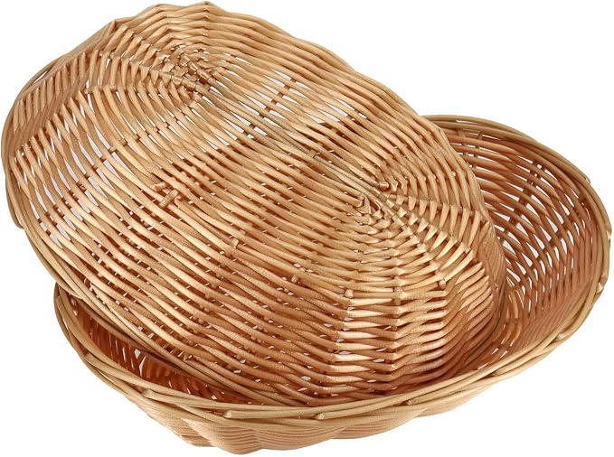 SINJEUN 30 Pack Wicker Bread Basket, Handwoven Oval Plastic Basket, Woven Tabletop Fruit Vegetables Food Serving Basket for Home, Kitchen, Restaurant, Light Brown
