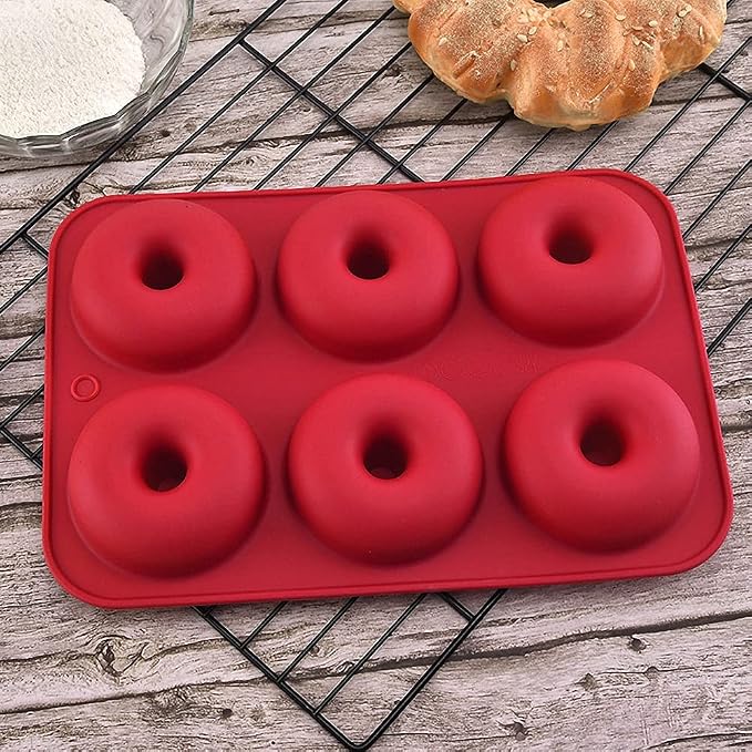 Ulalaza 2PCS Donut Pan Molds Non-Stick 6-Cavity Silicone Steel Donut Mold for Baking BPA Free Mold Sheet Tray Oven Microwave Dishwasher Freezer Safe Easy Clean