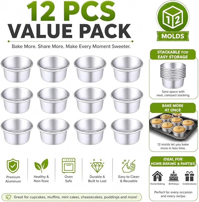 Nuenen 12 Pcs Round Cake Pans Aluminum Round Mold Smash Cake Baking Cheesecake Pans for Home Party Baking Supplies (4 Inch)