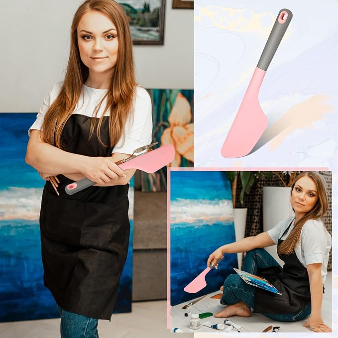 Large Silicone Spatula 13.3 Inch Pink Paint Spatula Cake Cream Spatulas Silicone Art Painting Tools Art Supplies Spreading Tools Resin Painting Flat Paintbrush Acrylic and Water Based Tool