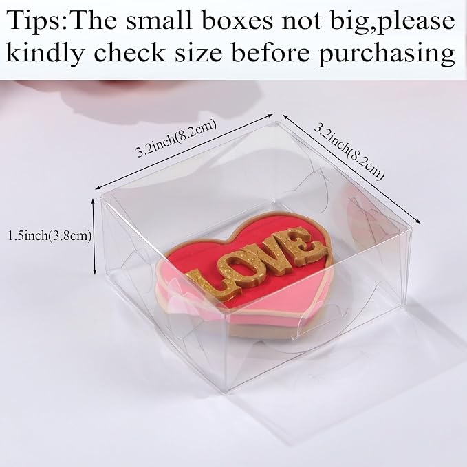 3.25"X3.25"X1.5" 50PCS Clear Cookie Boxes Packaging, Perfect for Displaying Small Items-Jewelry, Crafts, Treats ,Oreos ,Soap,Macaron,Chocolate Truffle, Donut, Mini Bakery, Brownie More Wedding Favors