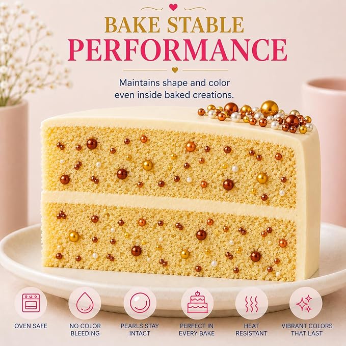 Confect Sprinkle Mix – Edible Gold, Bronze & White Sugar Pearls with Copper Sparkling Sugar –Great Gatsby Disco Ball- Elegant Cake, Cupcake & Cookie Decorating Sprinkles –Vegan, Gluten-Free, Nut-Free, Soy-Free, Dairy-Free, Palm Oil-Free, Dye Free- 5 Oz