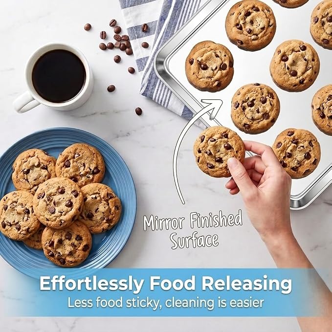 TeamFar Baking Sheet Set of 2, 16"x 12"x 1" Stainless Steel Baking Pans Tray Cookie Sheet, Non Toxic & Healthy, Mirror Finish & Rust Proof, Easy Clean & Dishwasher Safe